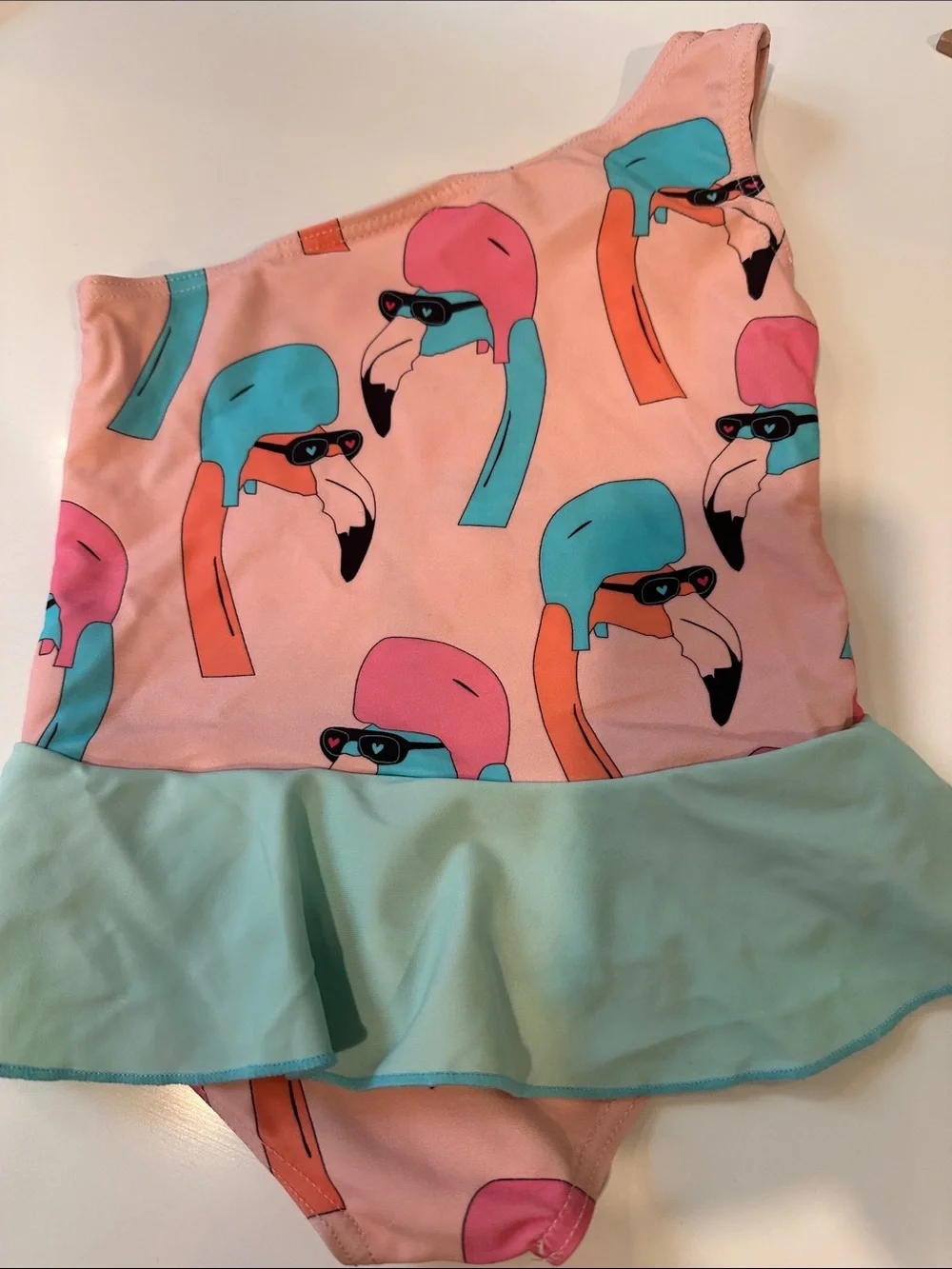 Gardner & the Gang One-Shoulder Flamingo‎ Print Ruffle Swimsuit